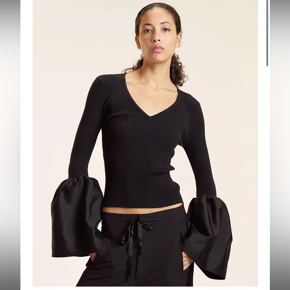 Silk blend top with bell sleeves